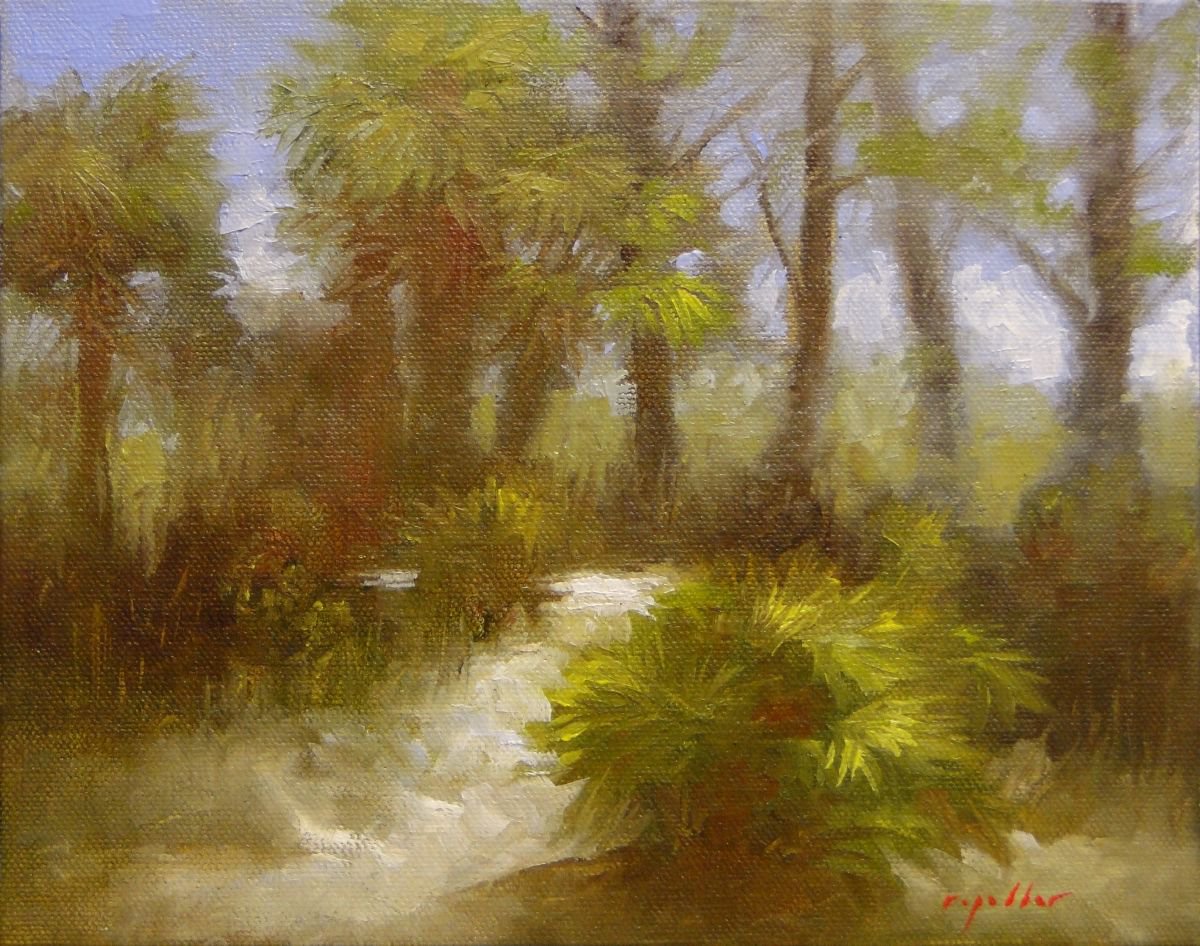 Impressionistic Landscape Oil Painting By Rick Paller, 10 X 8", Palmettos By The Bay #1, Original Artwork