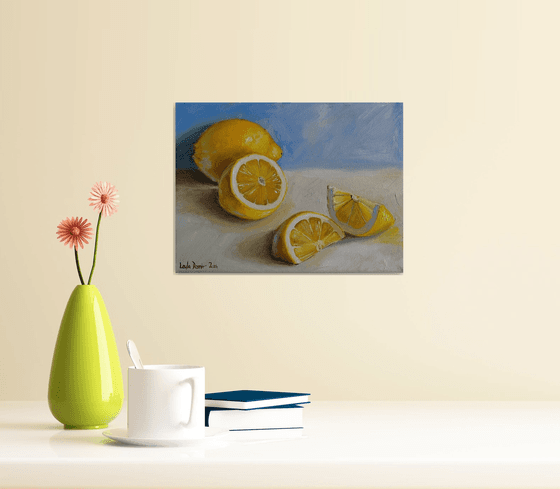 Lemon on royal blue background