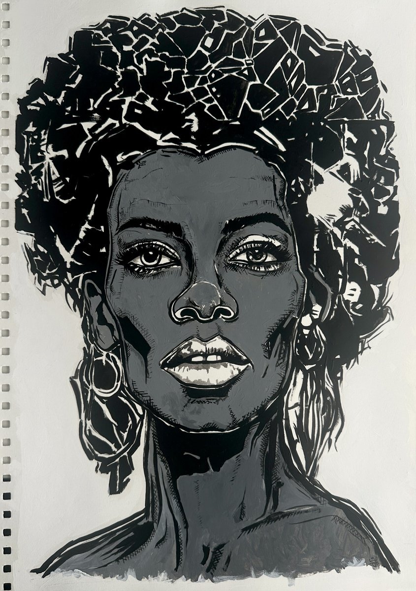 Naive Portrait Painting By Jakub Dk - Jakub D Krzewniak, 12 X 17, Soul In Greyscale, Original Artwork