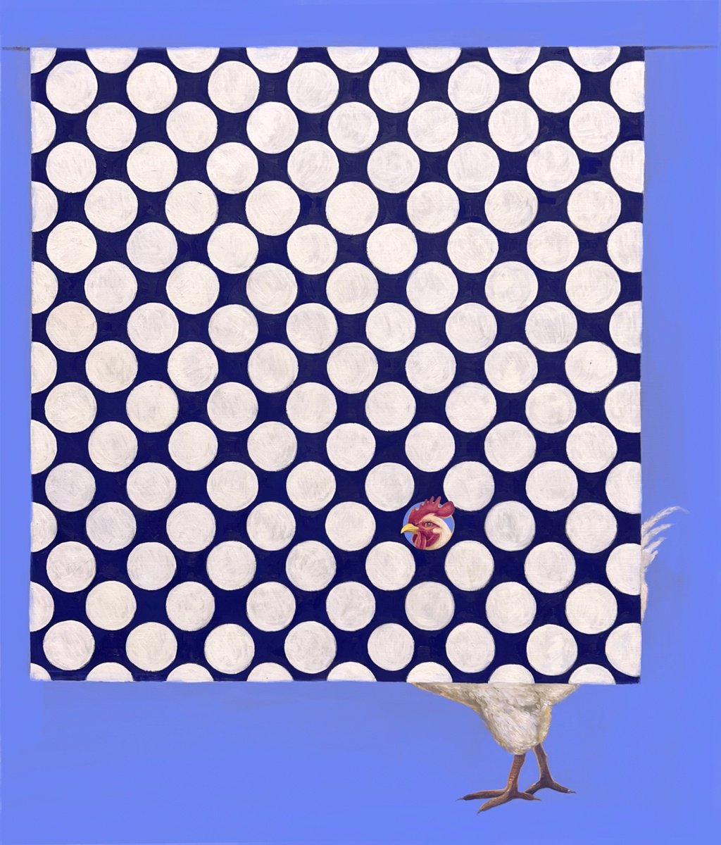 Naive Animal Oil Painting By Elizaveta Pugacheva, 39 X 43, A Peephole, Original Artwork