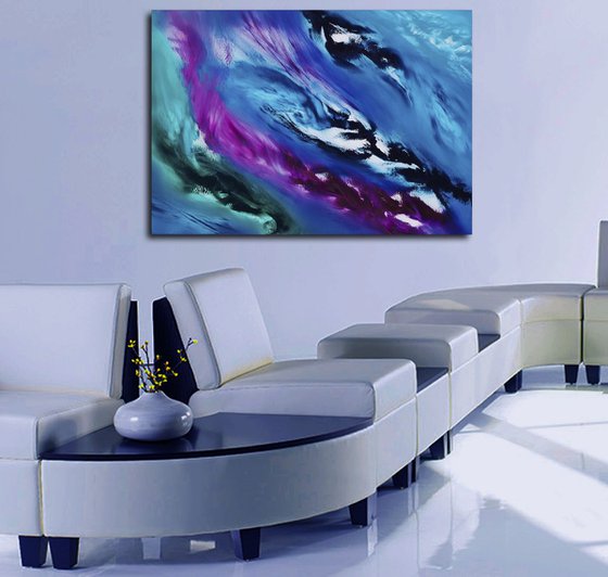 Blue sky I, the series, 100x70 cm, Deep edge, LARGE XL, Original abstract painting, oil on canvas