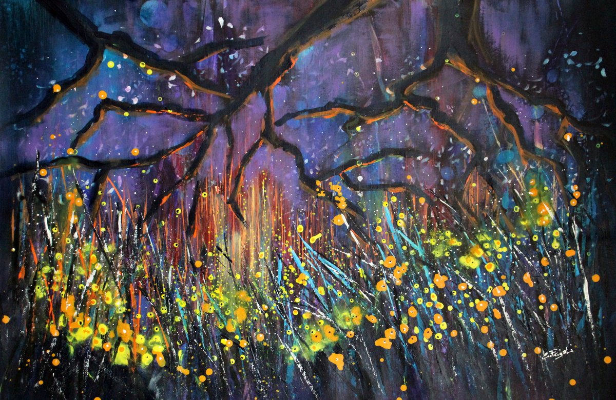 Expressive Landscape Acrylic Painting By Cecilia Frigati, 41 X 27, In My World #2, Original Artwork