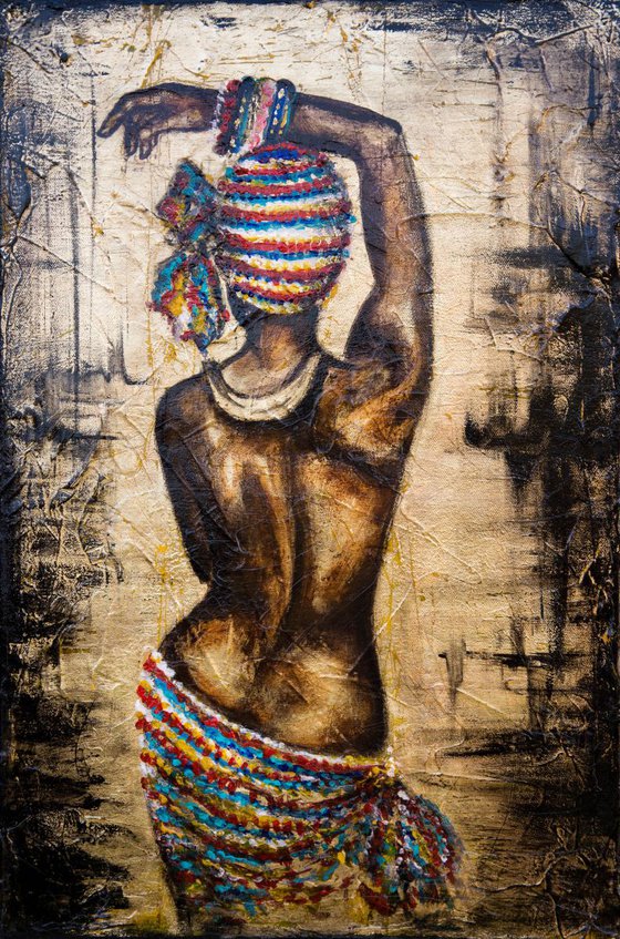 "African beauty",  original mixed-media painting, 40x60x2 cm, ready to hang