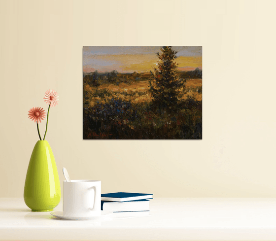 At sunset - sunny landscape painting