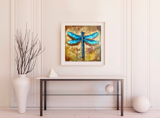 Blue dragonfly, 40x40 cm.