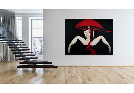 Nude woman in a red hat