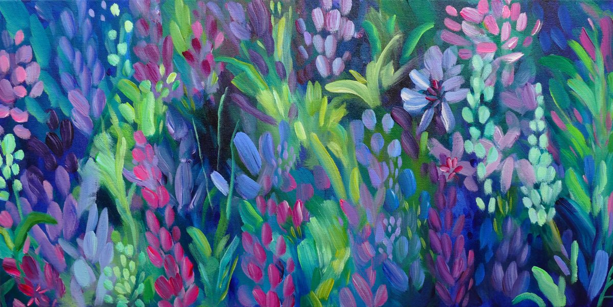 Organic Botanical Acrylic Painting By Alanna Eakin, 25 X 13, The Unexpected Garden, Original Artwork