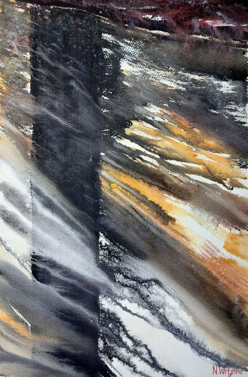 Expressive Abstract Watercolour By Neil Wrynne, 15 X 22", The Watery Wild, Original Artwork