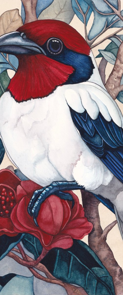 Crimson and Blue Headed Bird by Lisa Lennon
