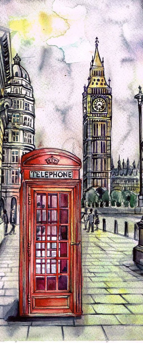 London Red Telephone Box And Big Ben by Diana Aleksanian