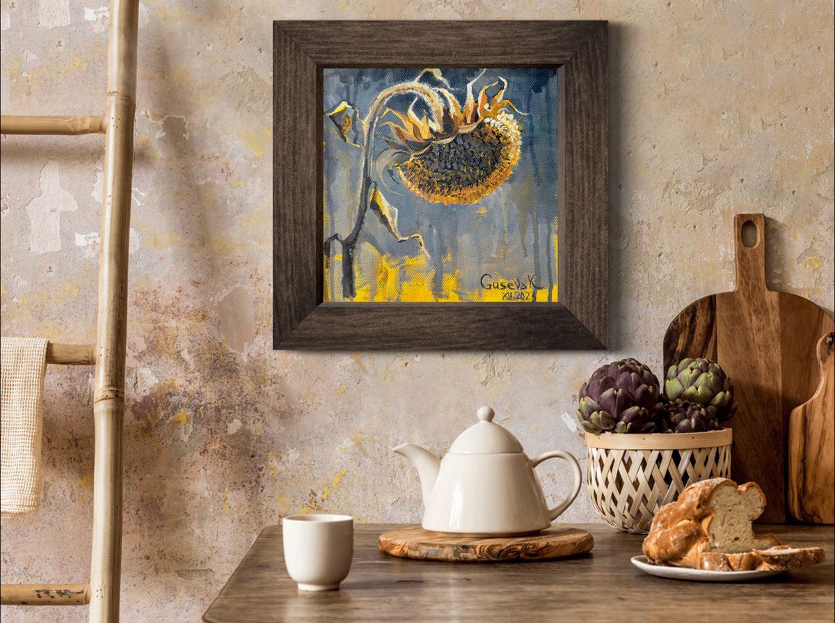 Impressionistic Botanical Acrylic Painting By Kateryna Guseva, 10 X 10", Sunflower, Original Artwork