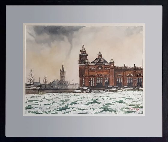 Glasgow Cityscape Painting Scotland Kelvinrgrove Art Museum Framed
