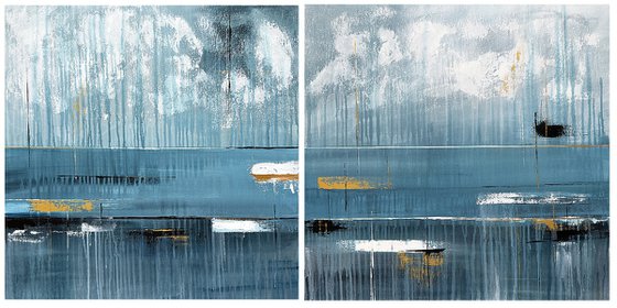 Azure Resonance diptych set gold blue