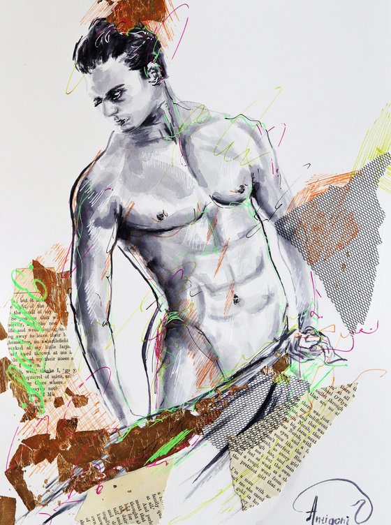 David - Nude Man Watercolor Painting