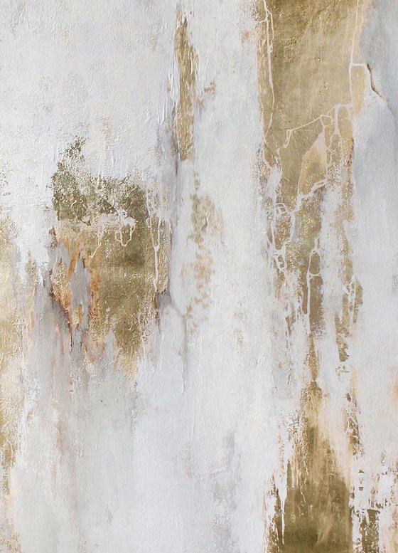 "Cascade 7" Gold white abstract painting art