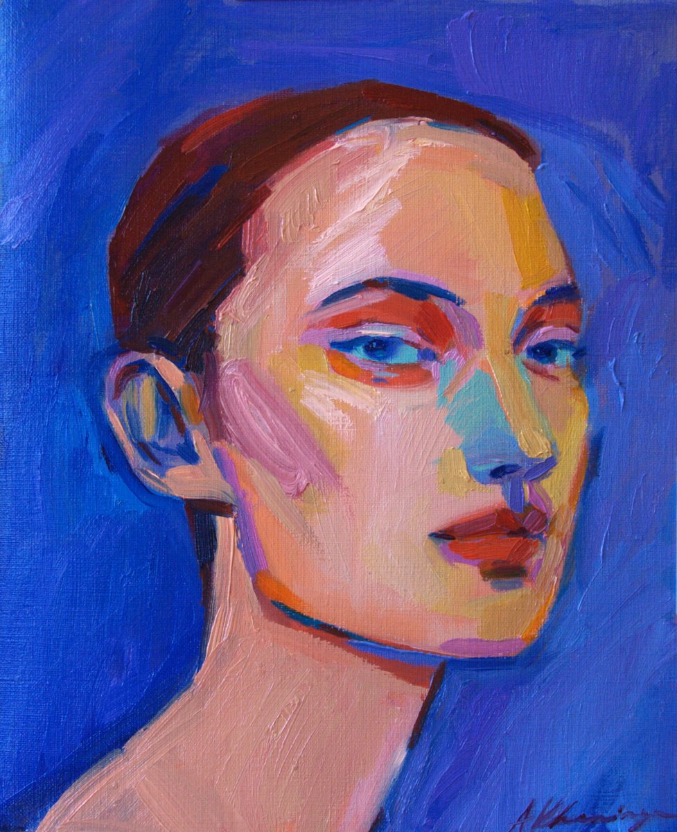 Portrait Oil Painting By Anna Khaninyan, 8 X 10, Modern Woman Portrait, Original Artwork