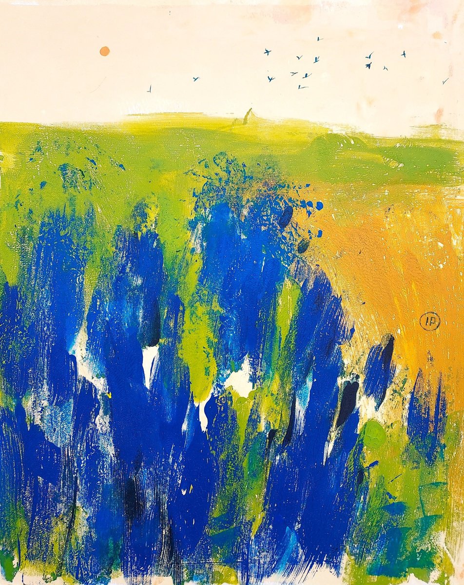 Impressionistic Landscape Acrylic Painting By Irina Plaksina, 11 X 14, Bluebonnets Field In Texas, Original Artwork