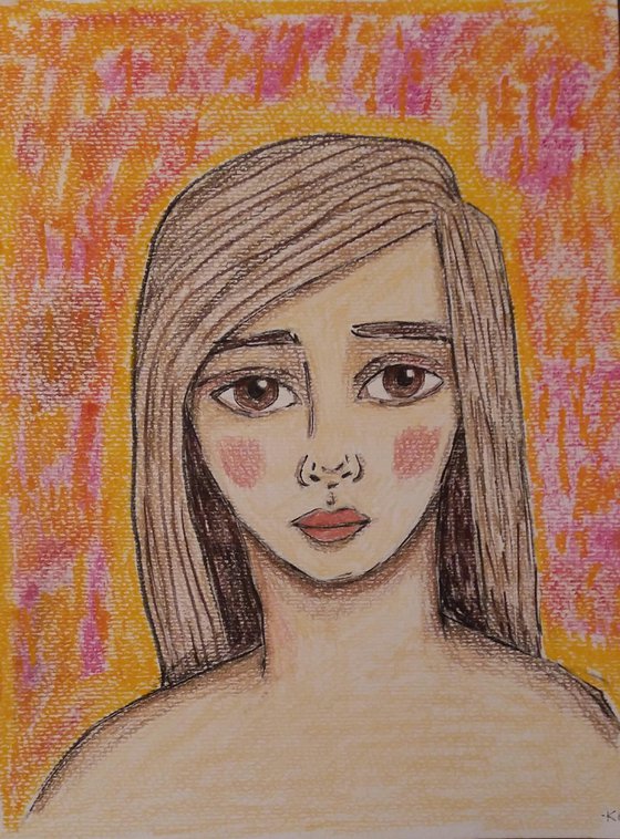 Portrait with Red and Yellow - Pastel