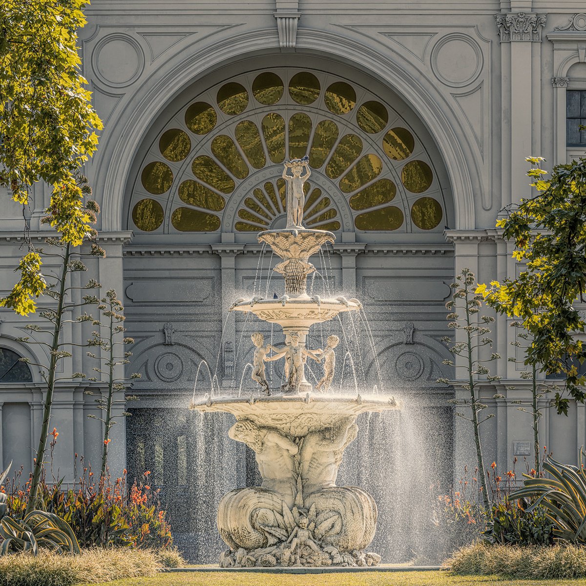 Photorealistic Cityscapes Photograph By Nick Psomiadis, 43 X 43", Exhibition Fountain, Original Artwork