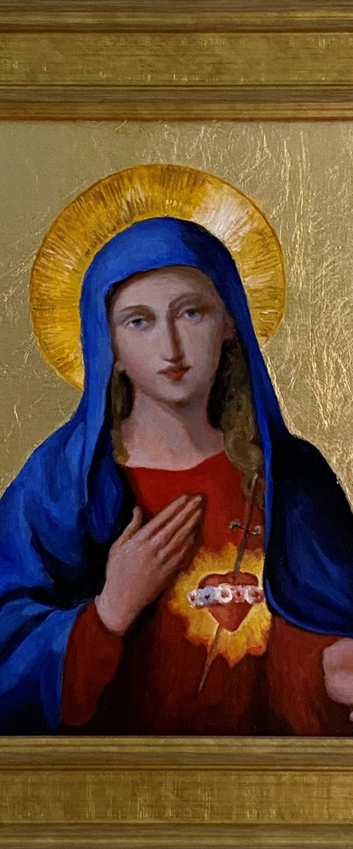 Immaculate Heart Virgin Mary Catholic oil painting. Framed ready to hang. by Jackie Smith