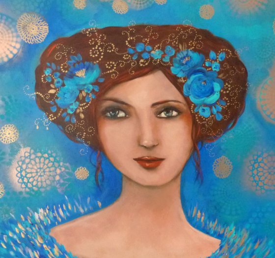 Reserved for Stacy The blue muse 60 x 81 cm