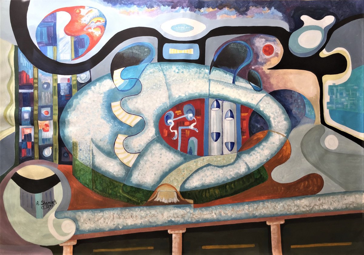 Expressive Abstract Acrylic Painting By Abdelrahman Shamieh, 63 X 43, The Musuem Of The Futuer Dubai, Original Artwork