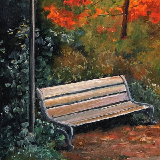 Bench and streetlight in the park