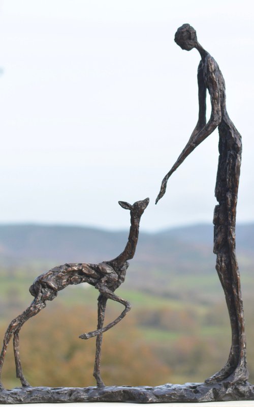 "Girl and Fawn" Trust in Foundry Bronze metal by Tanya Russell