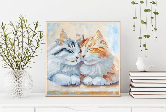 A couple of cute cats oil painting