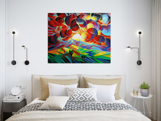 Sunset (100x80cm, cubism, oil painting)