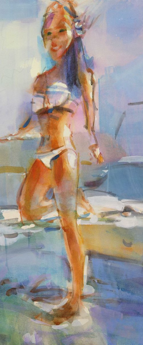 Acrilic painting on paper " By the sea" by Eugene Segal