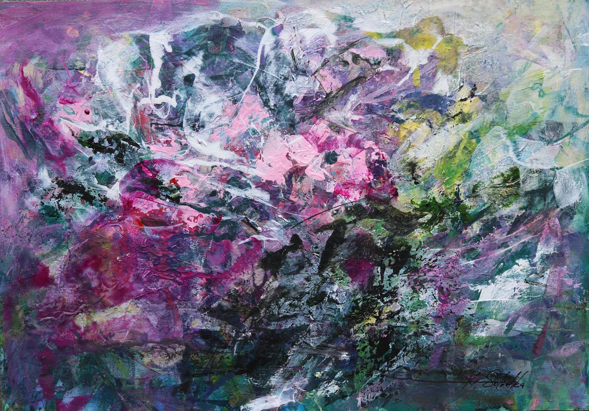 Expressive Abstract Acrylic Painting By Katia Solodka, 17 X 12", Garden Of Dream 7, Original Artwork