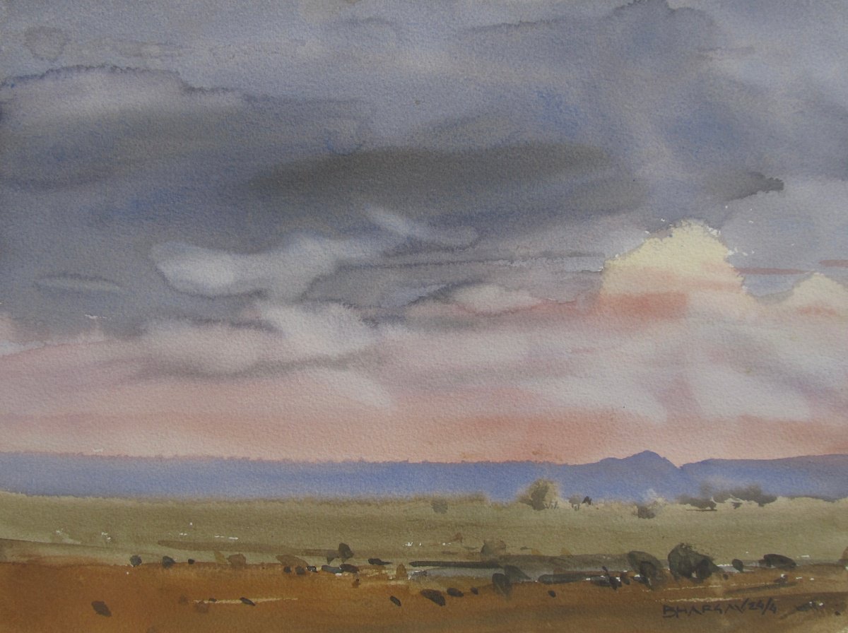 Impressionistic Landscape Watercolour By Bhargavkumar Kulkarni, 14 X 11, Horizon In My Mind 2, Original Artwork