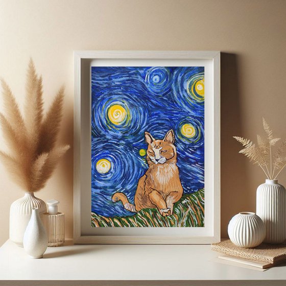 A cat on a starry night