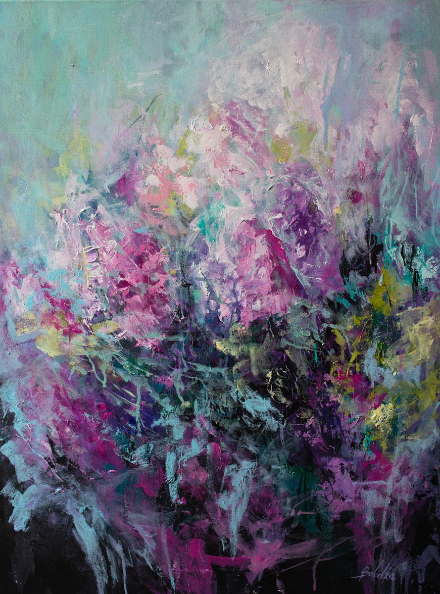 Abstract Acrylic Painting By Katia Solodka, 24 X 31", Lilac, Original Artwork