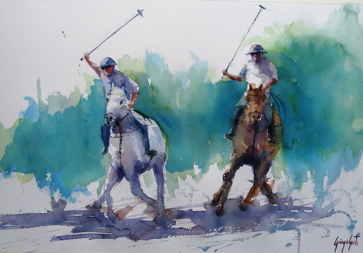 Impressionistic Watercolour , Polo 5 By Giorgio Gosti, 21 X 14, Artwork For Sale On Artfinder