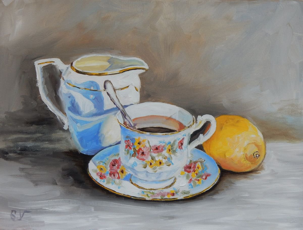 5 o’clock. Tea, lemon, milk jug. by Vita Schagen