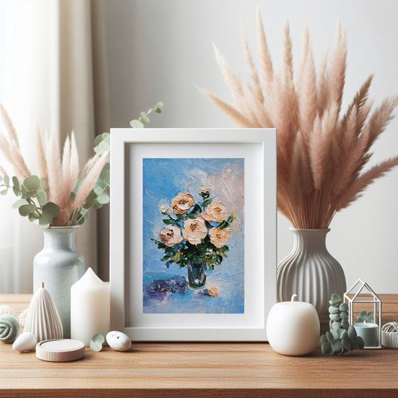 Roses Painting Original Art Small Oil Artwork Flower Wall Art Floral Miniature