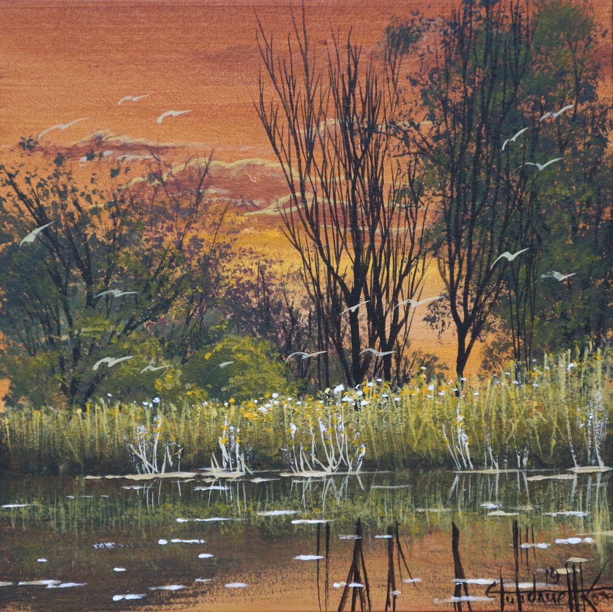 Gold autumn Acrylic on panel 20*20cm by Eugene Gorbachenko