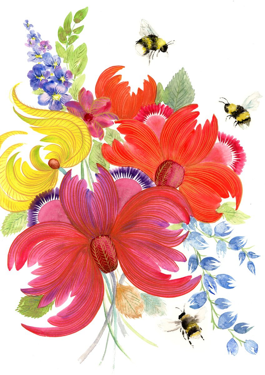 Bouquet of bright wild flowers by Tetiana Savchenko
