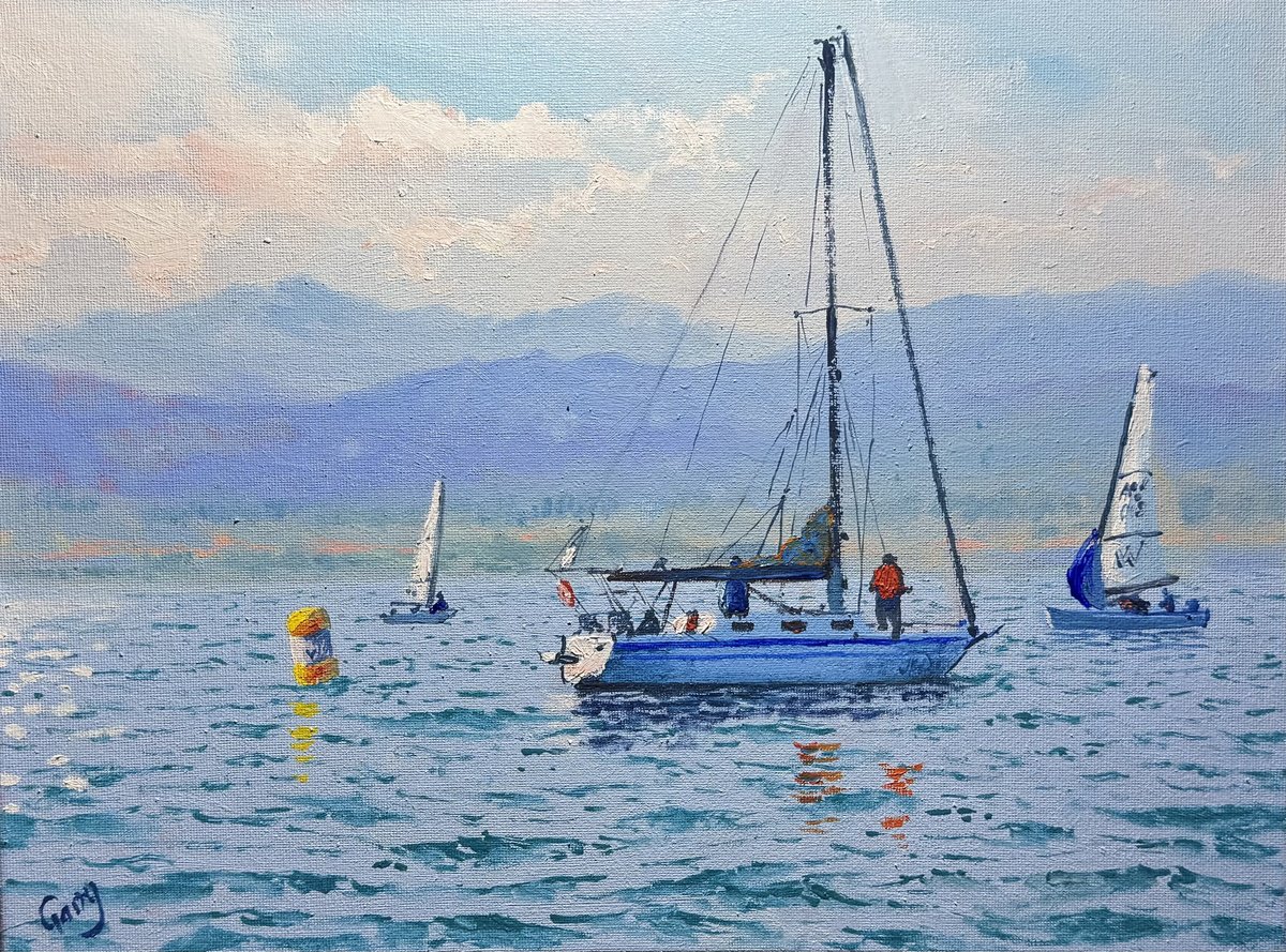 Photorealistic Landscape Oil Painting By Garry Arzumanyan, 16 X 12, Seascape With Sailboats 53, Original Artwork