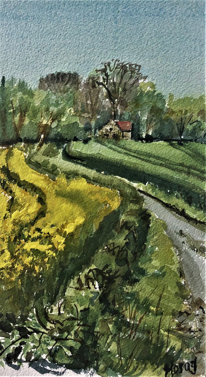 Impressionistic Landscape Watercolour By Morag Paul, 12 X 16", A Country Lane In Fife, Original Artwork