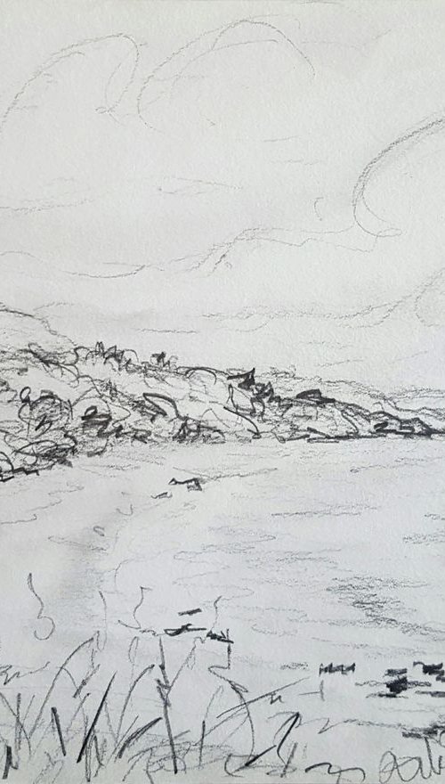 At the Beach - A Pencil Drawing of Ballymoney Beach, Wexford Ireland by Niki Purcell