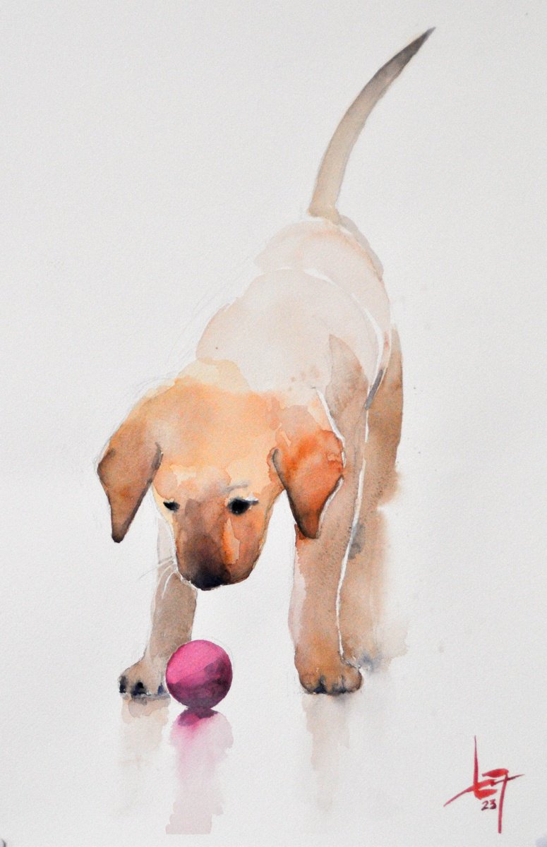 Impressionistic Animal Watercolour By Flavio Furlan, 14 X 22, Retriver Puppy, Original Artwork