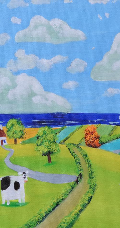 cow and the seaside 10" x 8" by Gordon Bruce