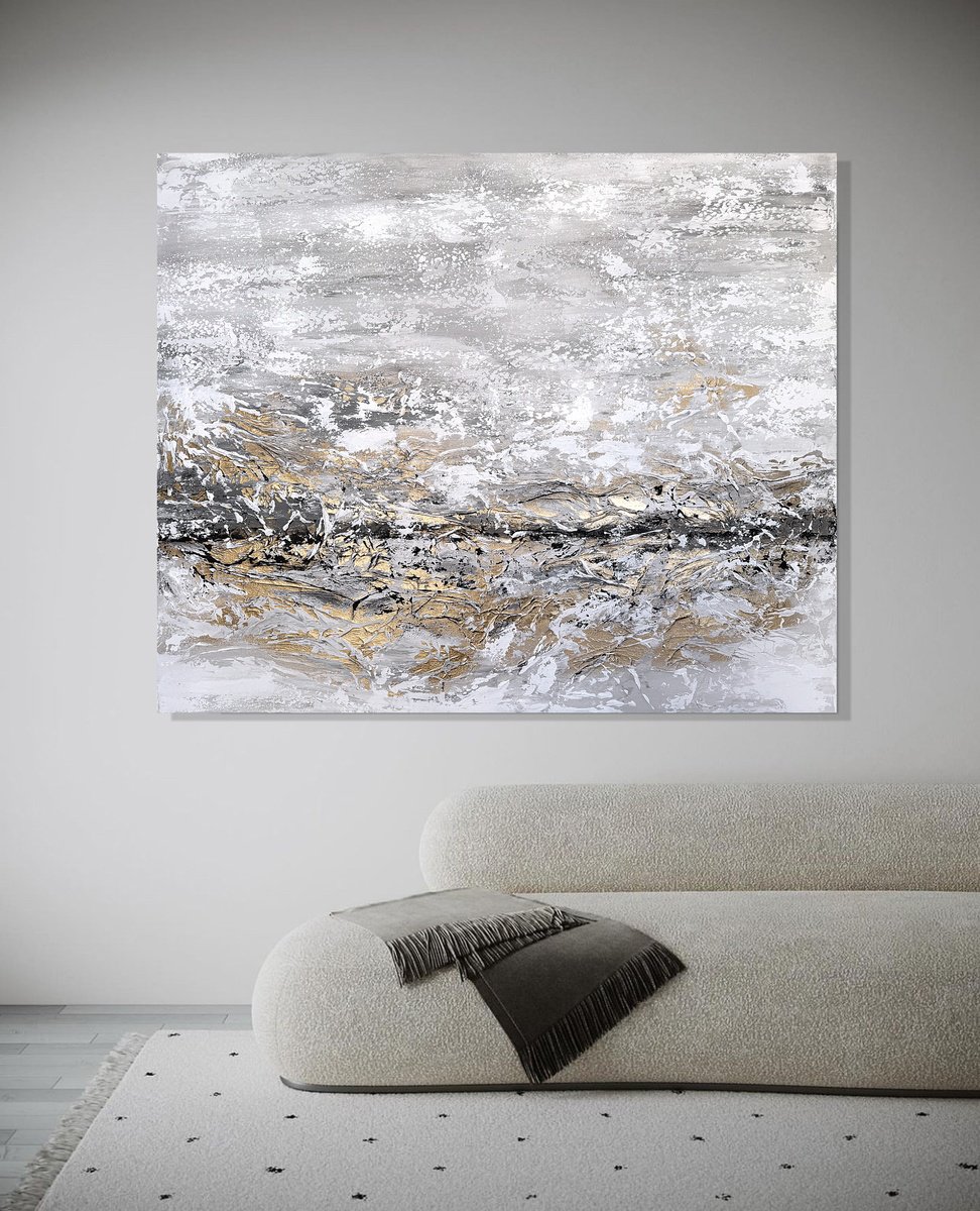 Landscape Acrylic Painting By Tatiana Malinovscaia, 43 X 35", Golden Drift, Elegant, Original Artwork