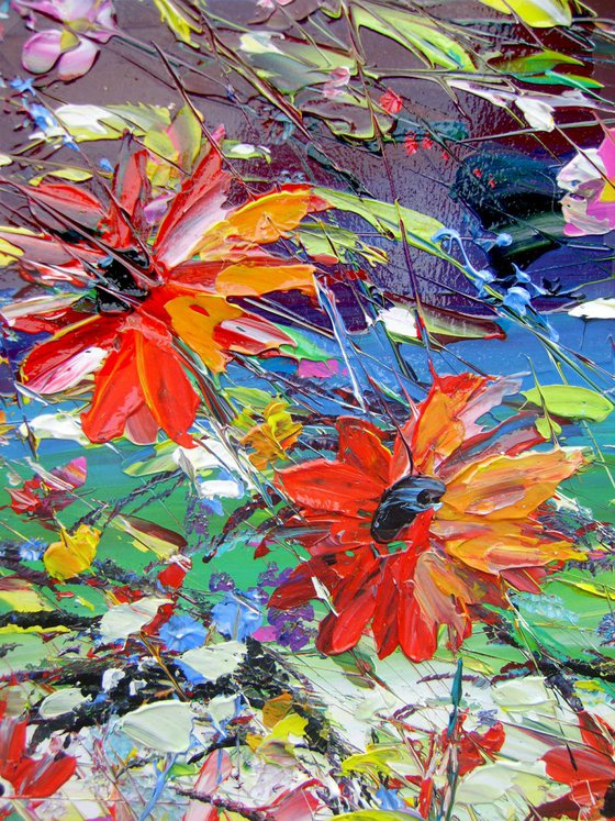 Oil painting of flowers - "Flower Surge"