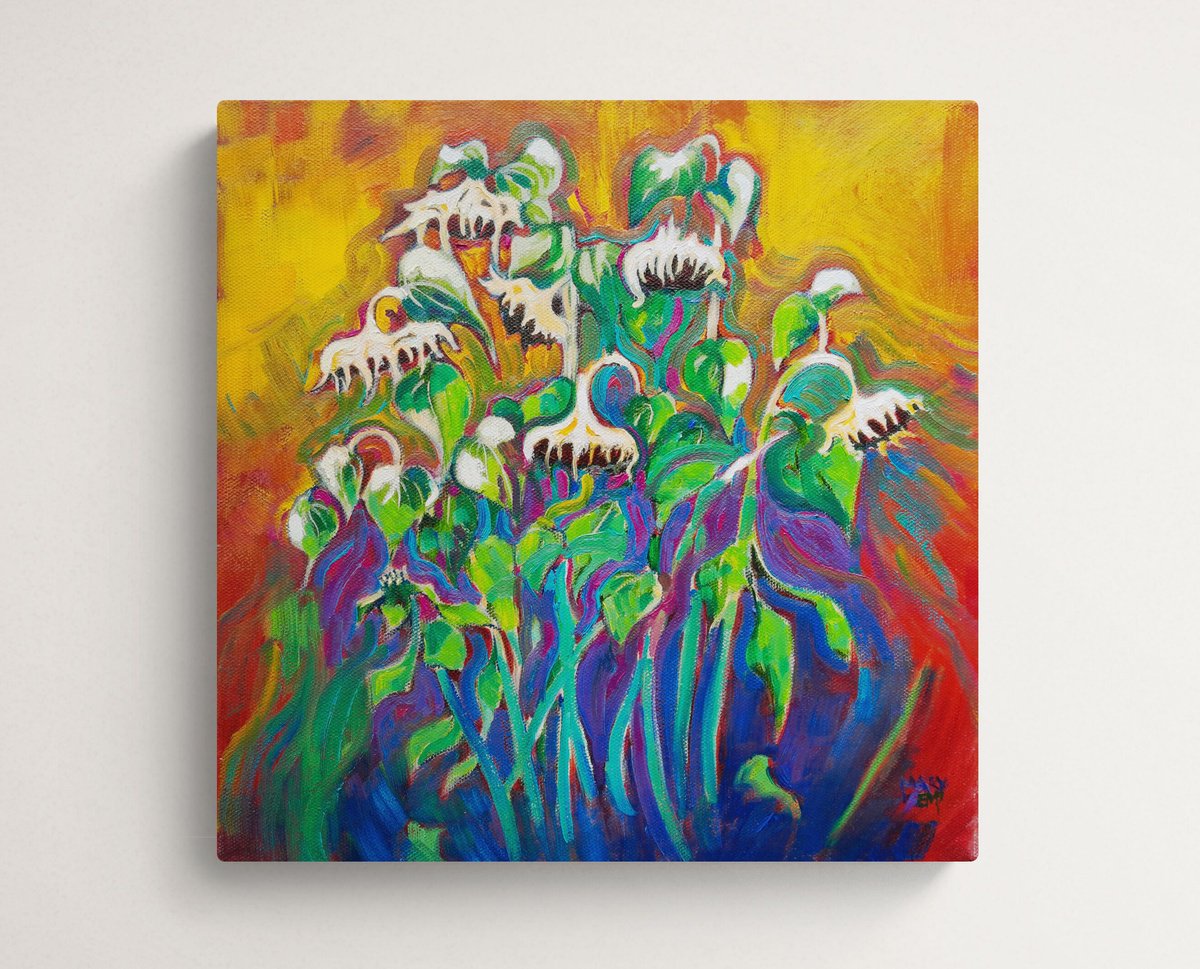Sunflower Sunrise By Mary Kemp, 12 X 12, Artwork For Sale On Artfinder
