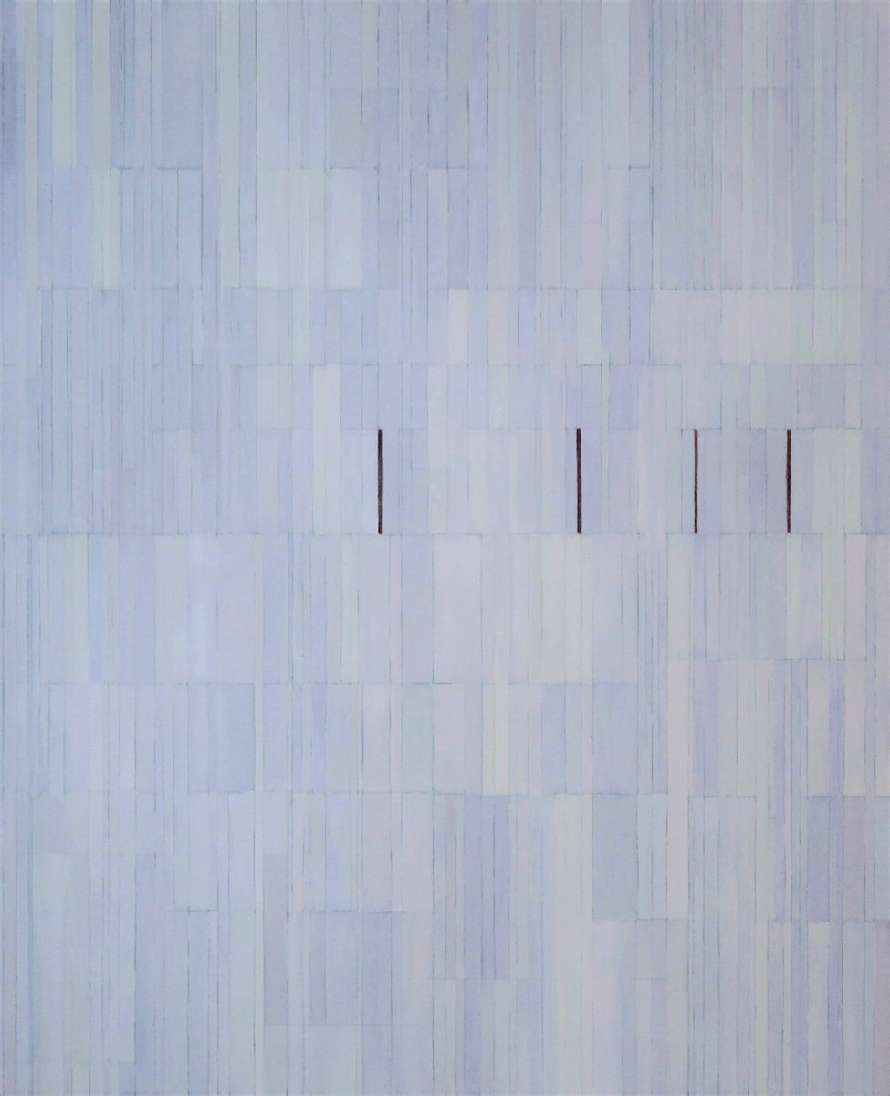 Geometric Abstract Oil Painting By Anna Jannack, 24 X 30, Biblioteca Xvii, Original Artwork