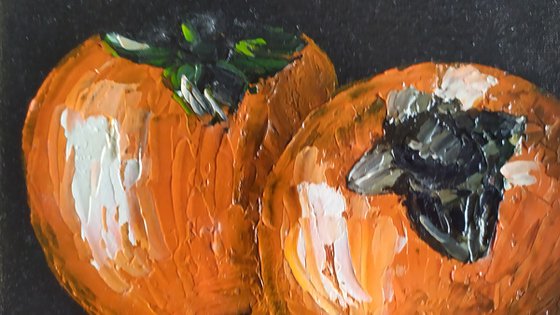 Persimmons, original still life fruit oil painting, framed art for gifts